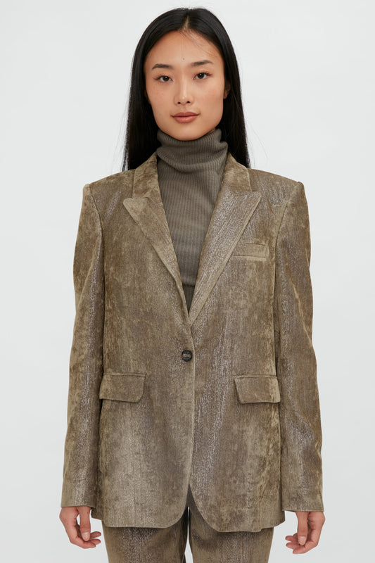 FABIANA FILIPPI Single Button Velvet and Lurex Blazer in Noce