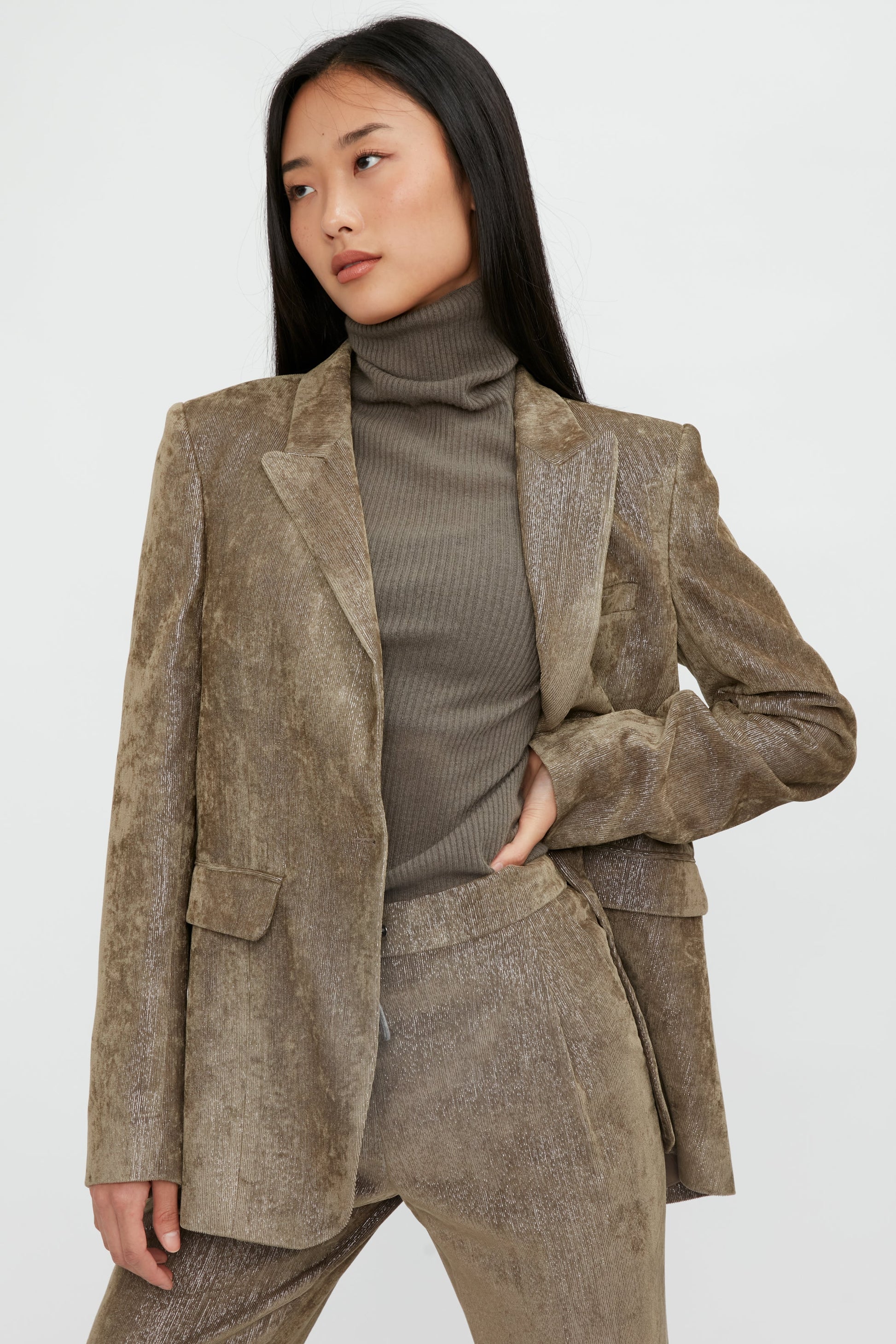 FABIANA FILIPPI Single Button Velvet and Lurex Blazer in Noce