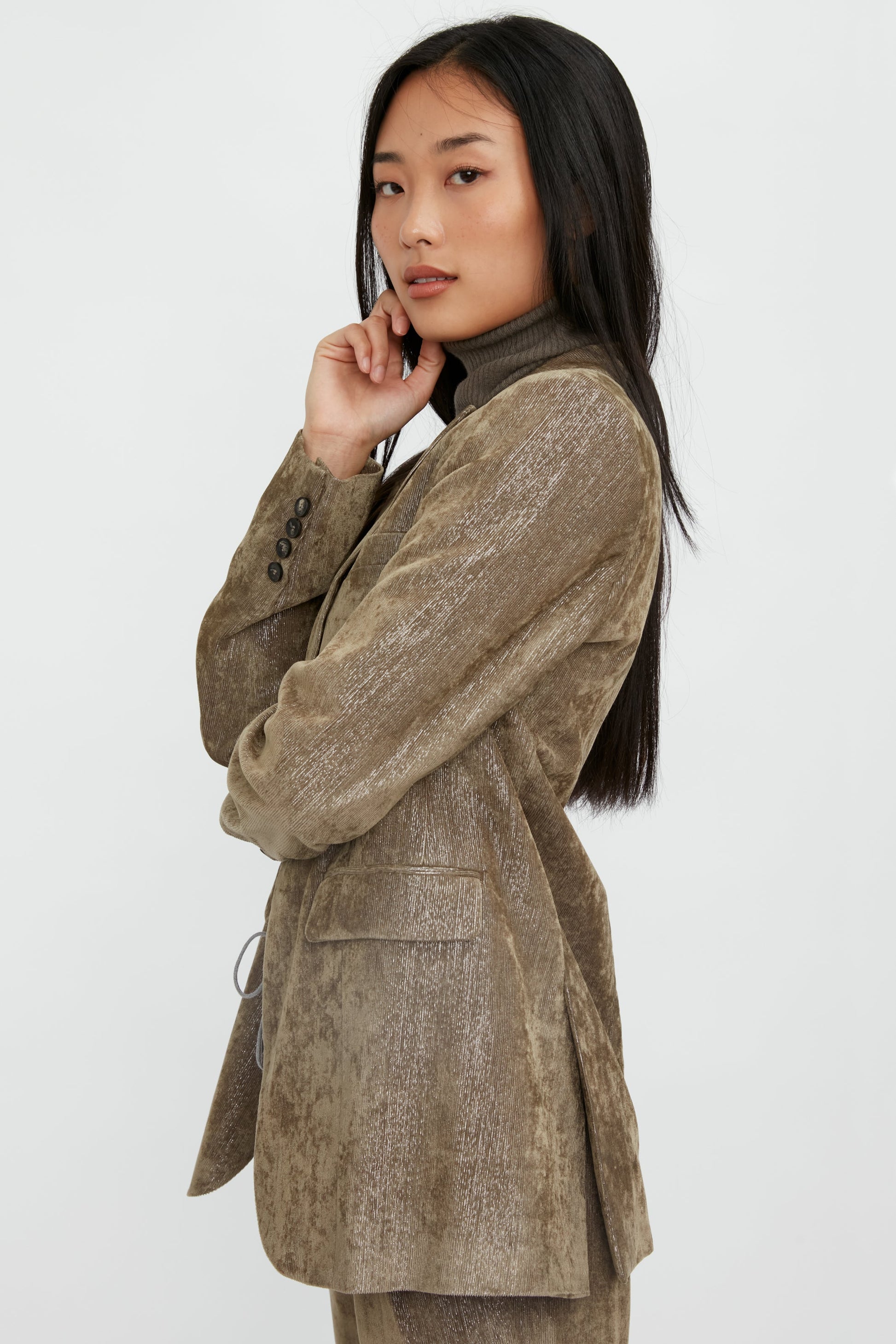 FABIANA FILIPPI Single Button Velvet and Lurex Blazer in Noce