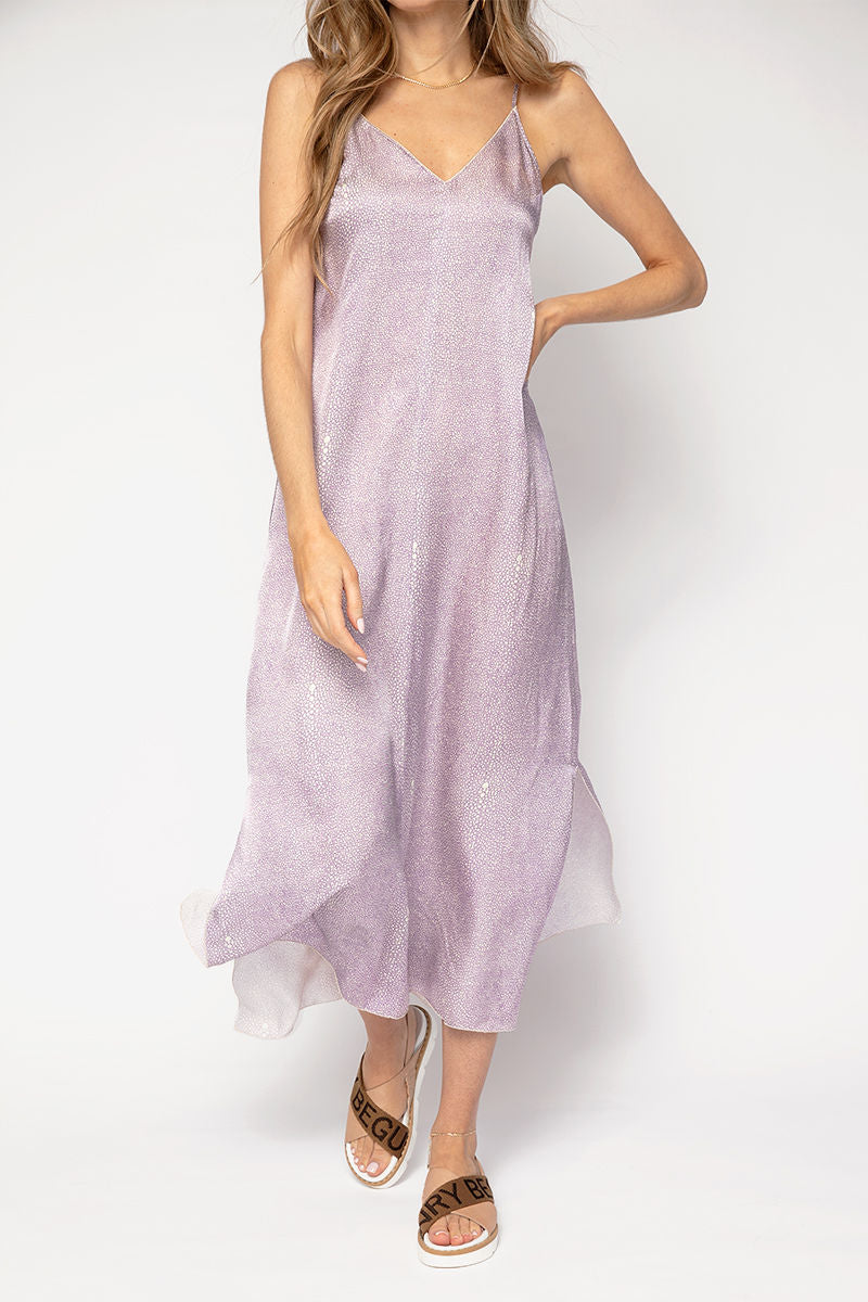 FORTE FORTE Cloquet Silk Satin Slip Dress in Lilac Twinkle Print