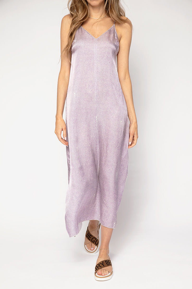 FORTE FORTE Cloquet Silk Satin Slip Dress in Lilac Twinkle Print