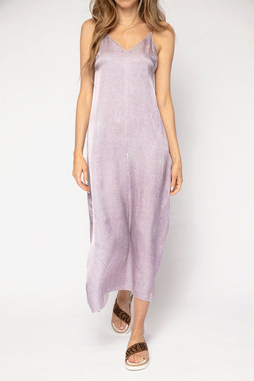 FORTE FORTE Cloquet Silk Satin Slip Dress in Lilac Twinkle Print