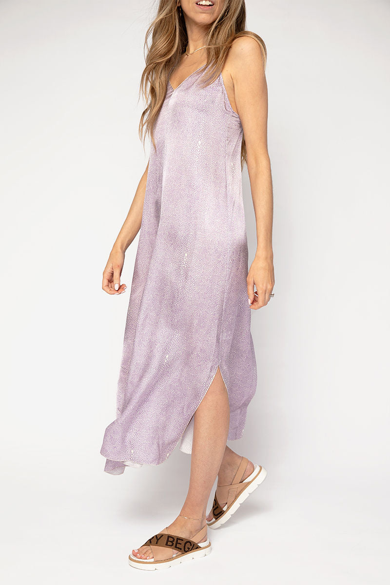 FORTE FORTE Cloquet Silk Satin Slip Dress in Lilac Twinkle Print