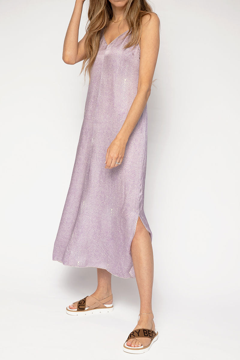 FORTE FORTE Cloquet Silk Satin Slip Dress in Lilac Twinkle Print