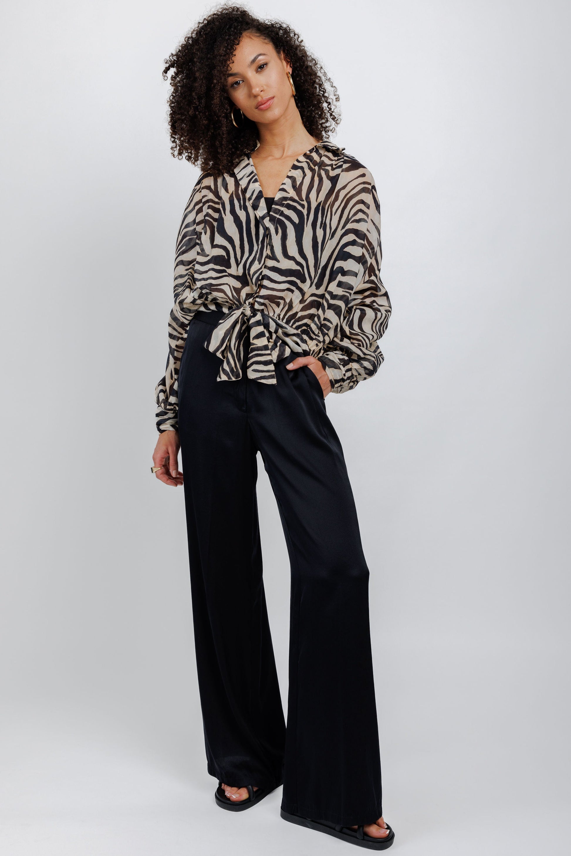 FORTE FORTE Stretch Silk Pant in Noir