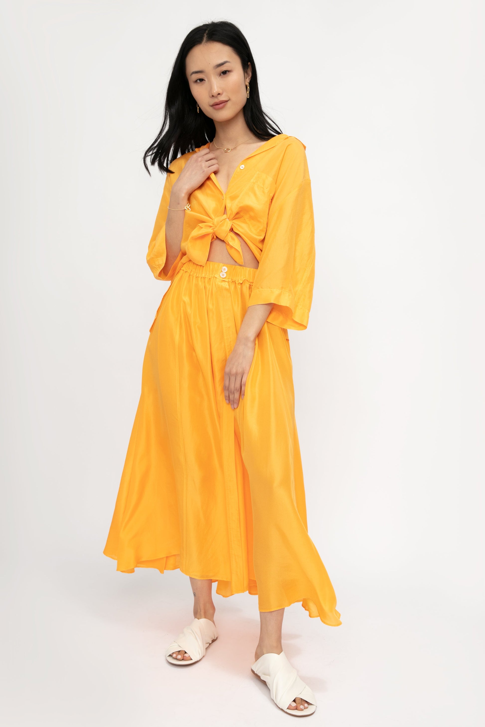 FORTE FORTE Habotai Silk Skirt in Sole