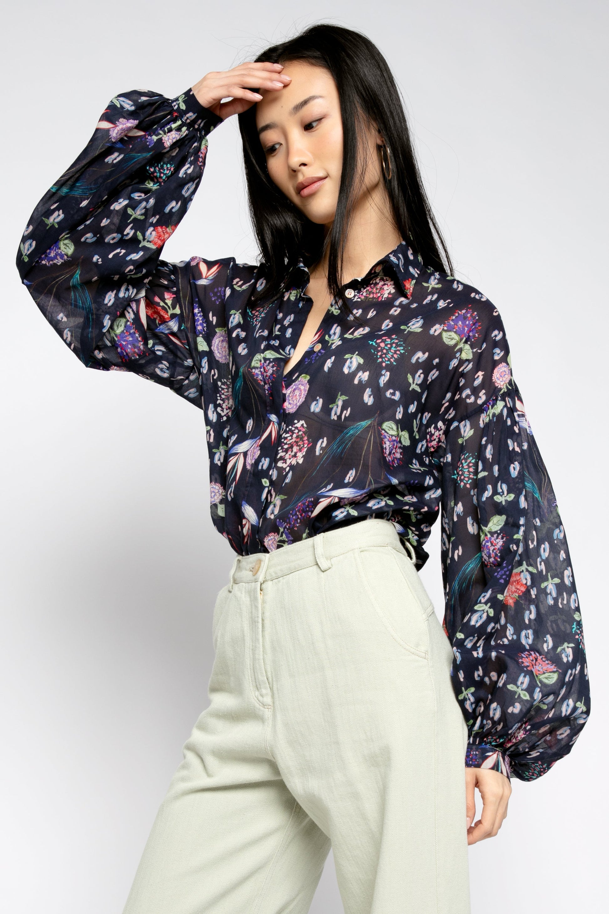 FORTE FORTE Happy Jungle Print Bohemian Shirt in Luna