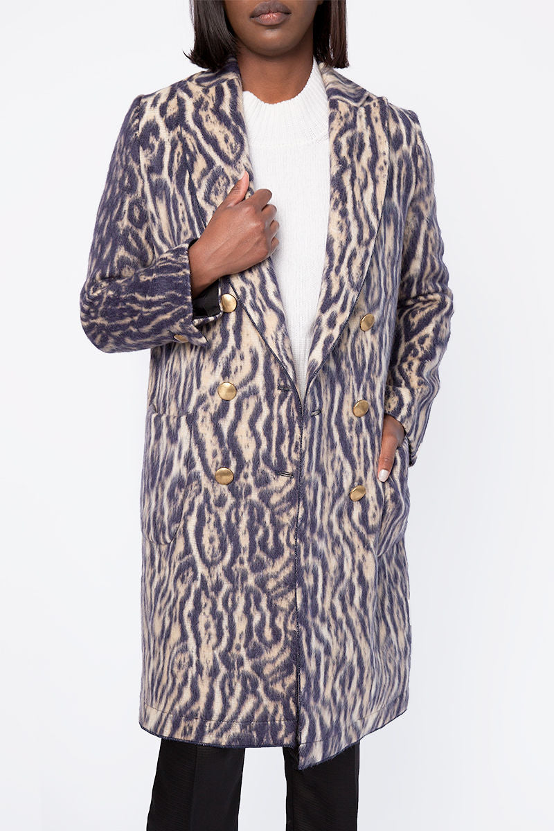 FORTE FORTE Jacquard Coat in Violet Animal Print