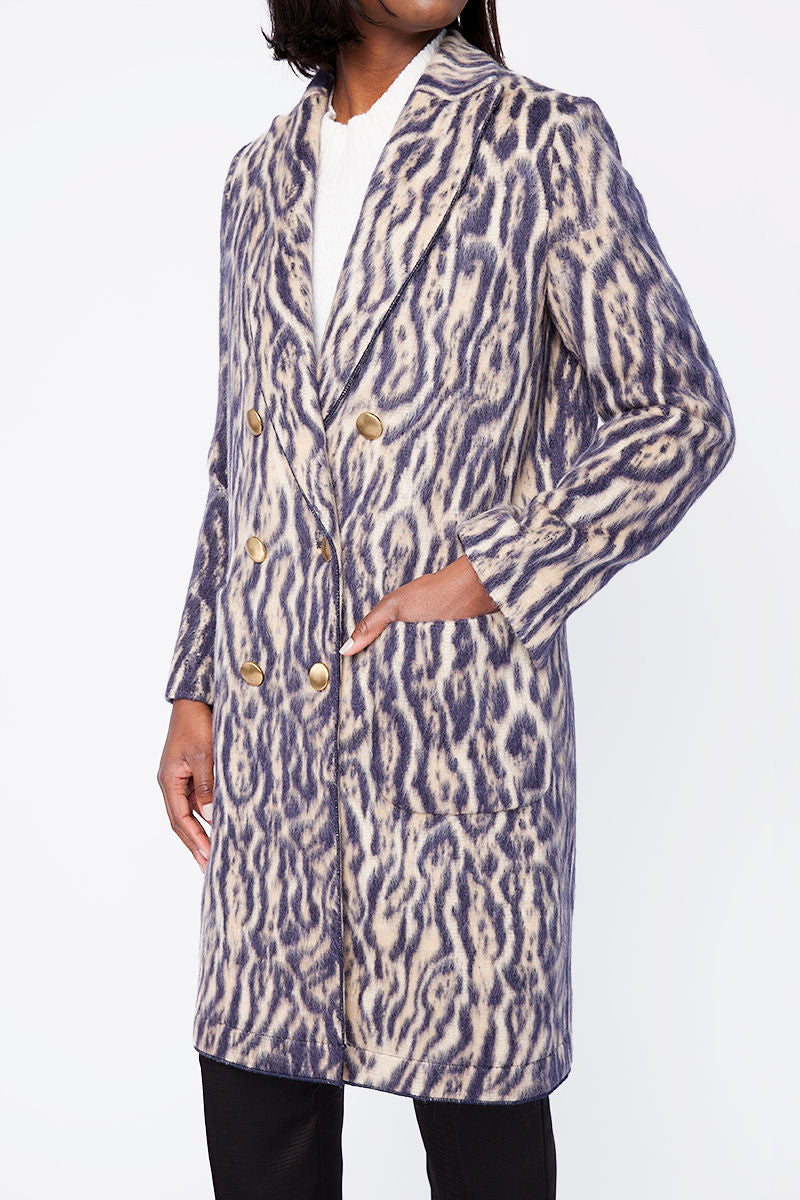 FORTE FORTE Jacquard Coat in Violet Animal Print