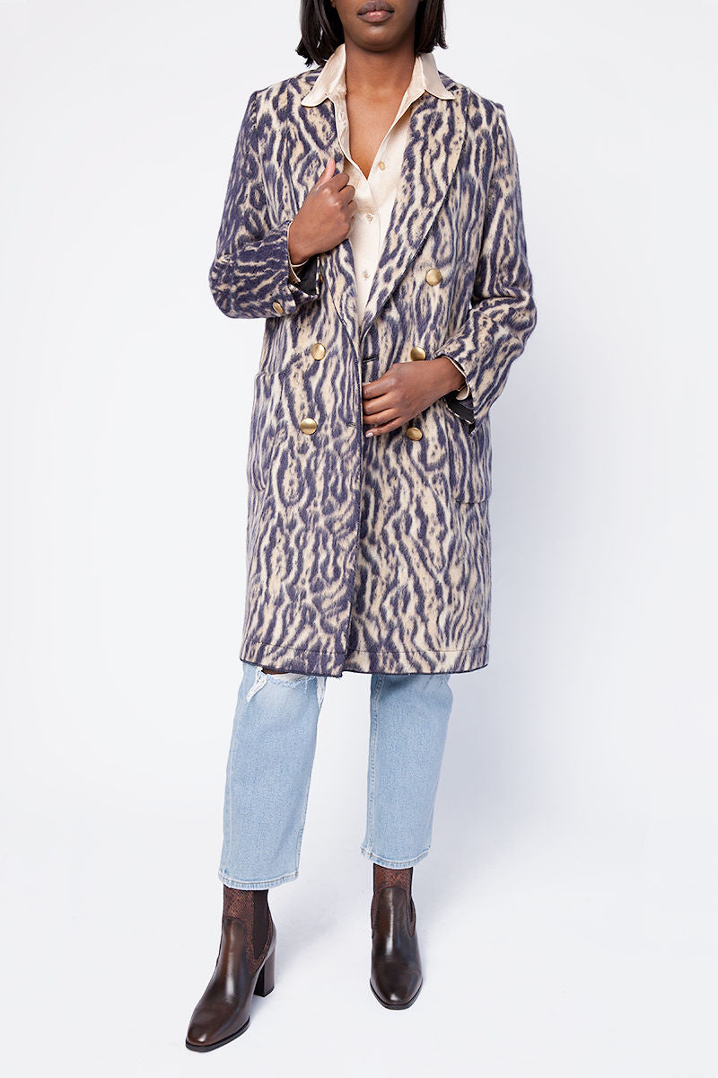 FORTE FORTE Jacquard Coat in Violet Animal Print