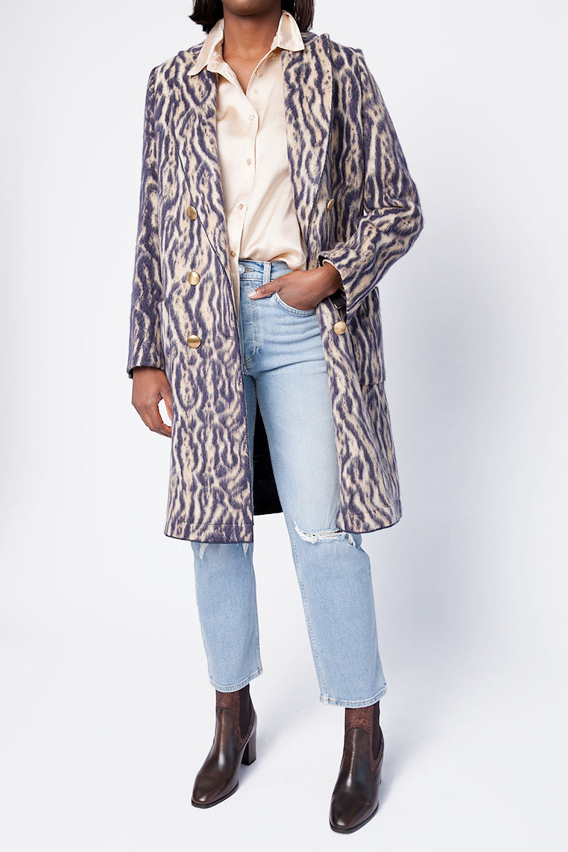 FORTE FORTE Jacquard Coat in Violet Animal Print