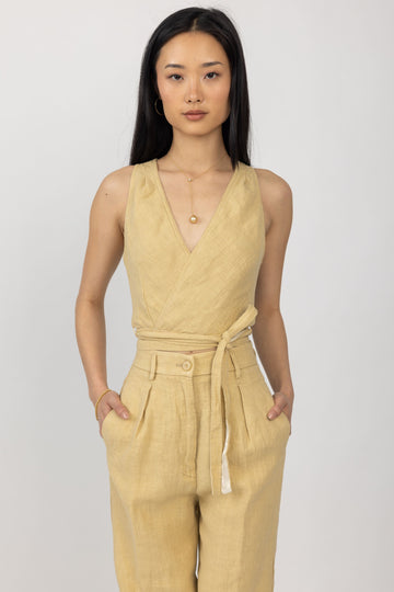 FORTE FORTE Linen Canvas Crossed Top in Gold