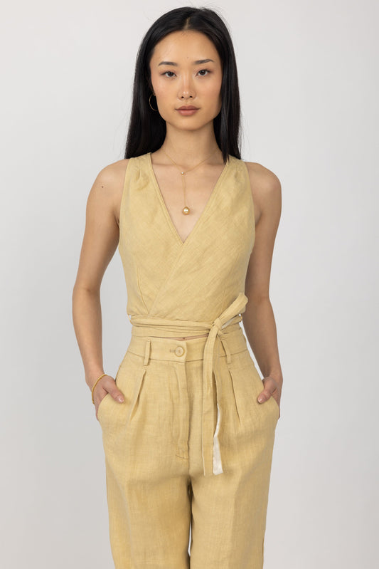 FORTE FORTE Linen Canvas Crossed Top in Gold