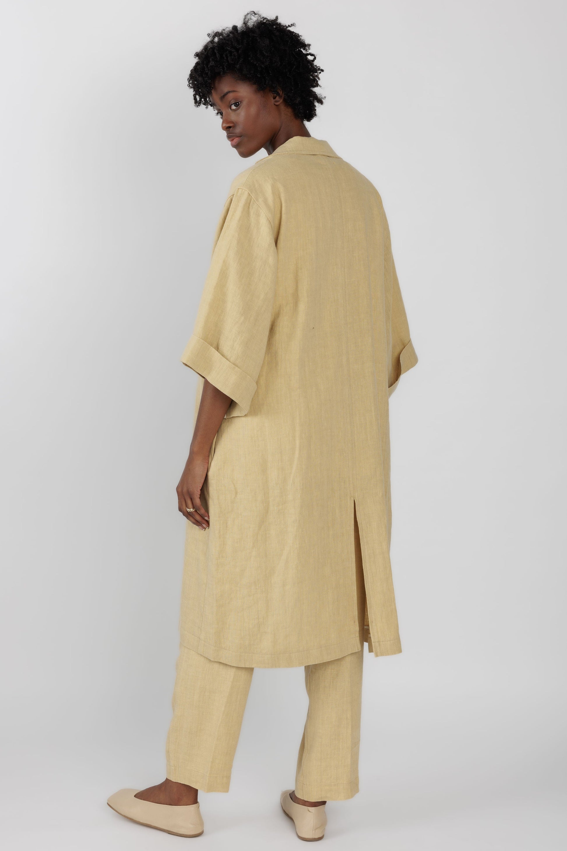 FORTE FORTE Linen Canvas Duster Coat in Gold