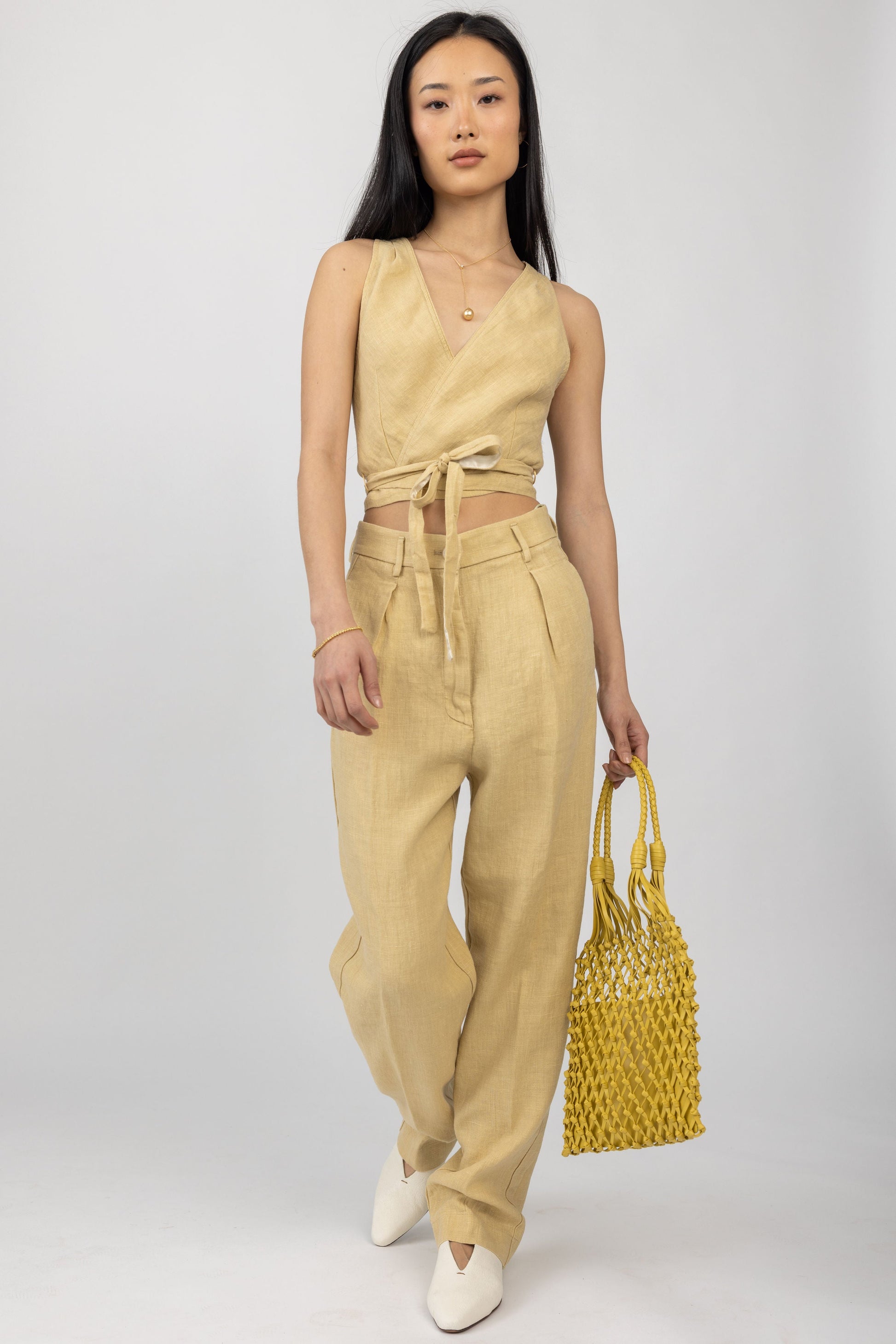 FORTE FORTE Linen Canvas High Waist Pant in Gold