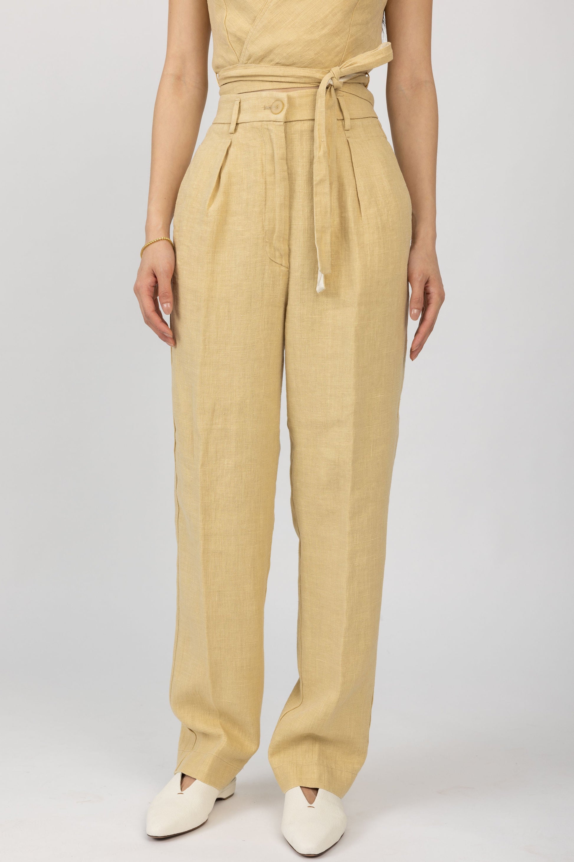 FORTE FORTE Linen Canvas High Waist Pant in Gold