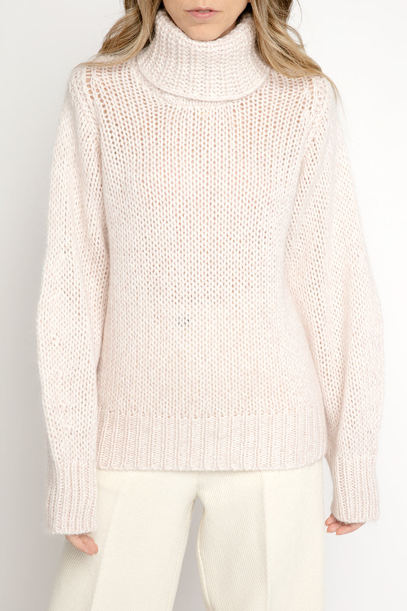 FORTE FORTE Mouliné Mohair Turtleneck Sweater in Borotalco