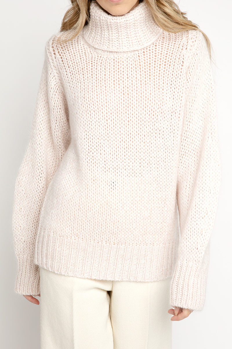 FORTE FORTE Mouliné Mohair Turtleneck Sweater in Borotalco