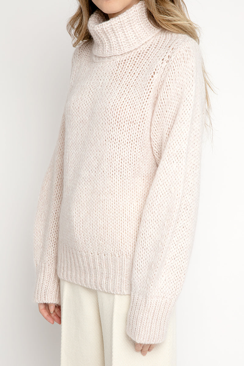 FORTE FORTE Mouliné Mohair Turtleneck Sweater in Borotalco