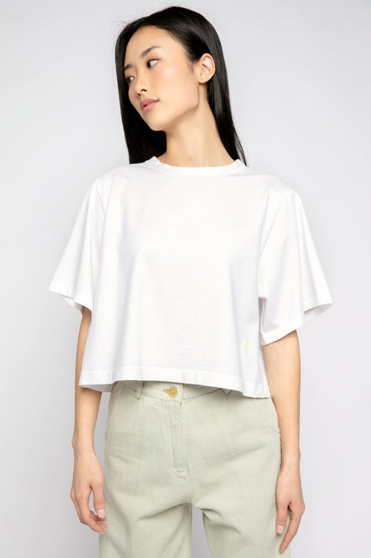 FORTE FORTE Oversized Cropped T-Shirt in Bianco