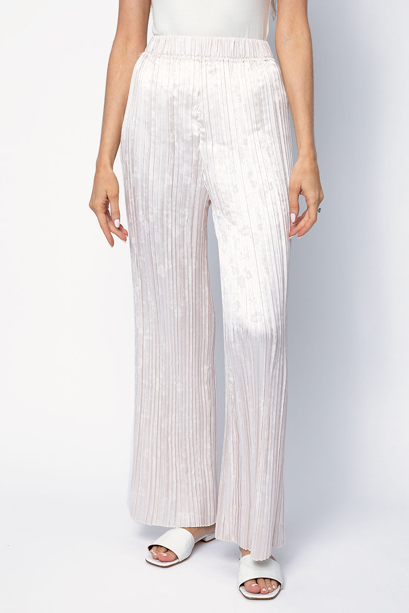 FORTE FORTE Plissé Satin Jacquard Pants in Perla
