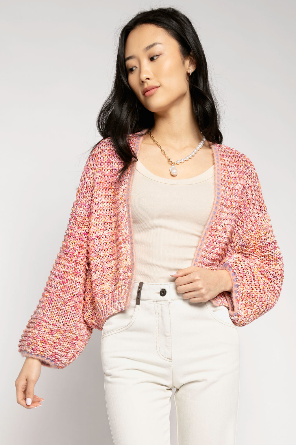 FORTE FORTE Short Crochet Cardigan in Orange Multi