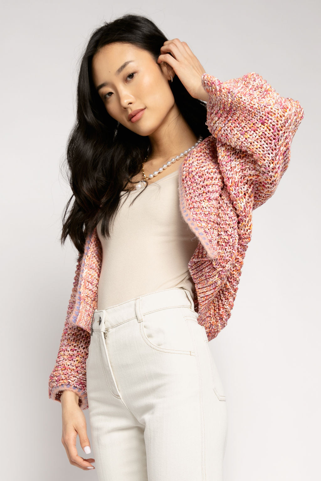 FORTE FORTE Short Crochet Cardigan in Orange Multi