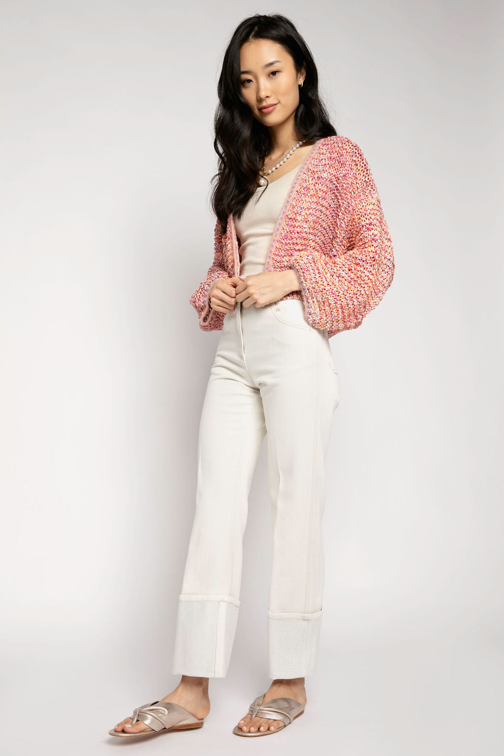 FORTE FORTE Short Crochet Cardigan in Orange Multi