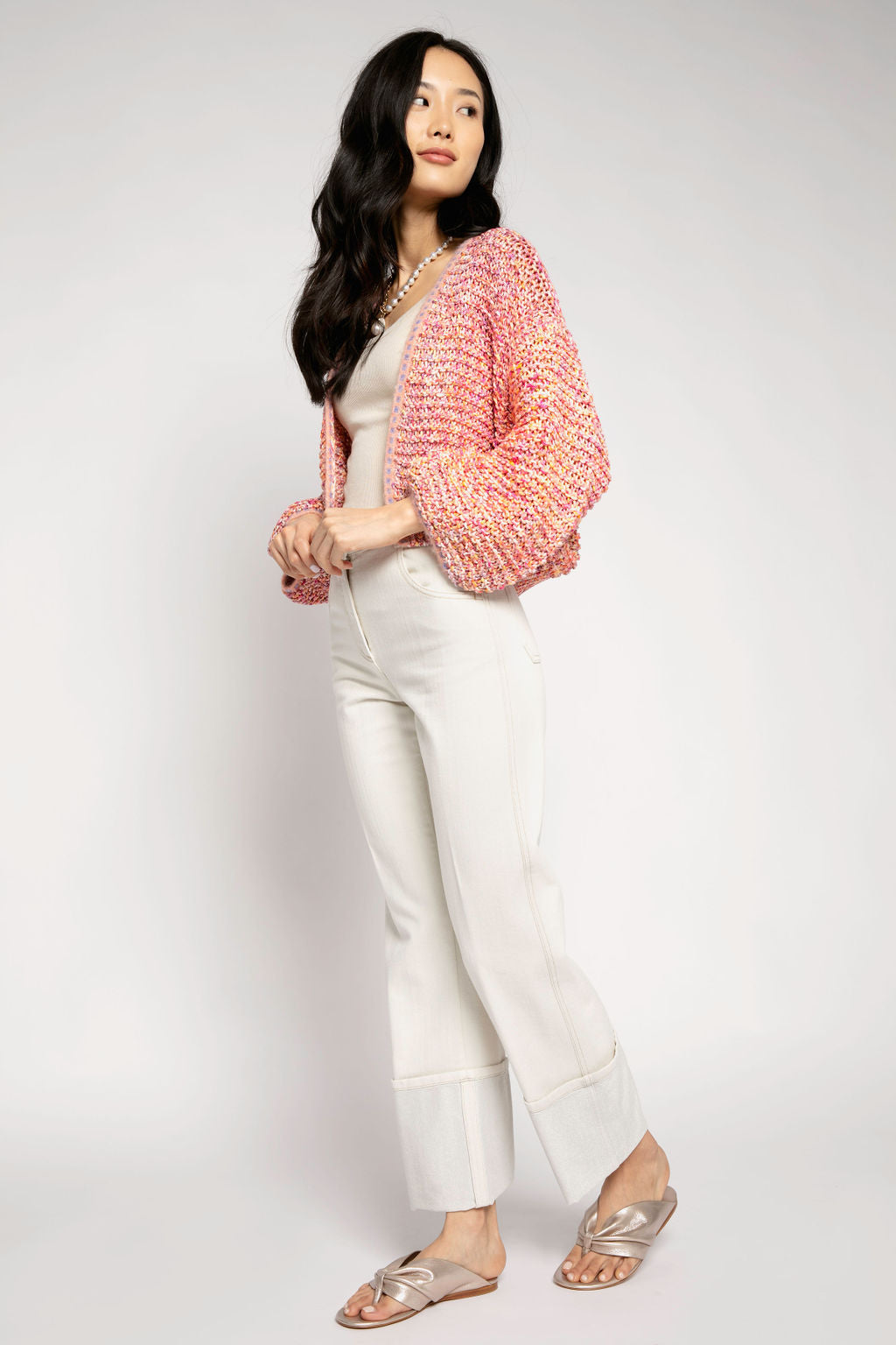 FORTE FORTE Short Crochet Cardigan in Orange Multi