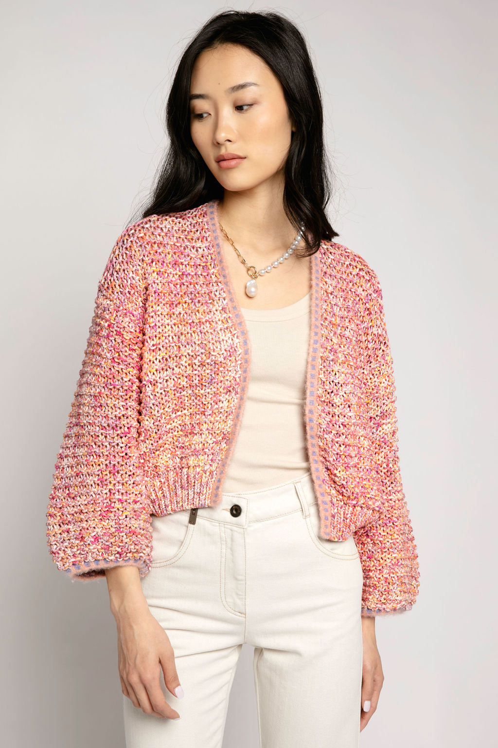 FORTE FORTE Short Crochet Cardigan in Orange Multi