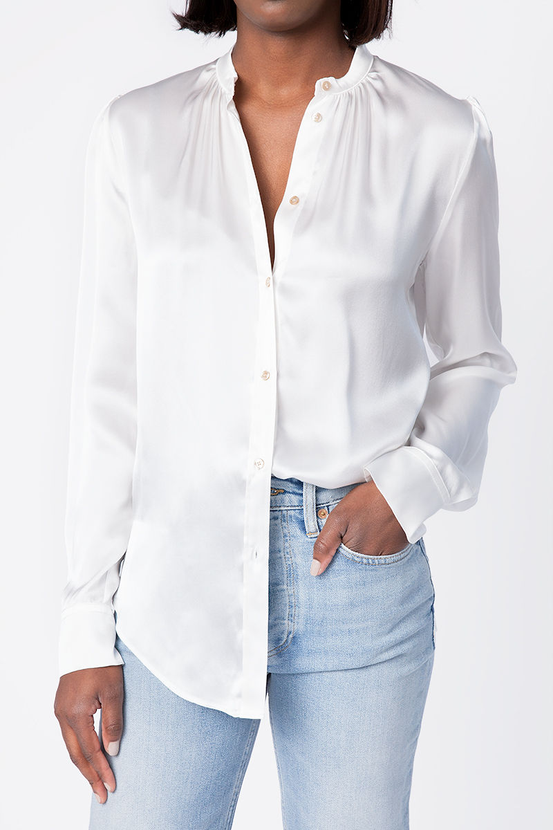 FORTE FORTE Silk Satin Shirt in White