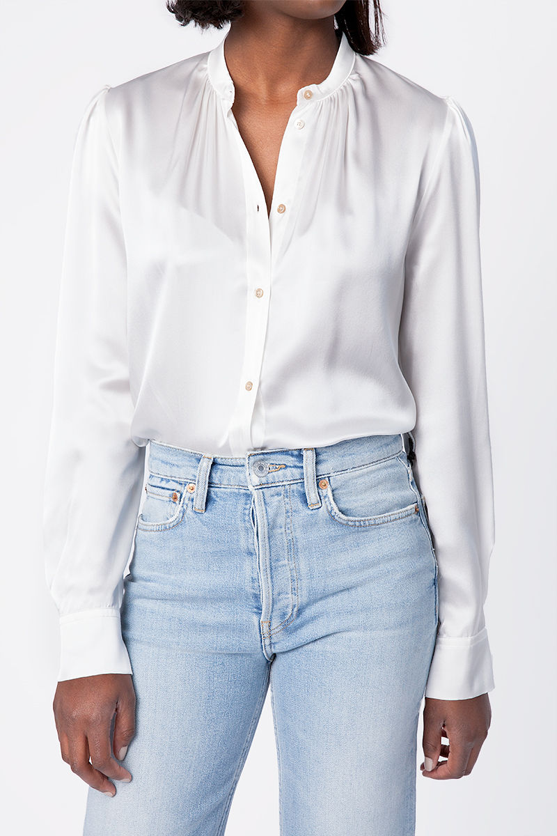 FORTE FORTE Silk Satin Shirt in White