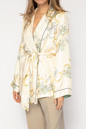 FORTE FORTE Twill Belted Jacket in Ivory Gelsomina Print
