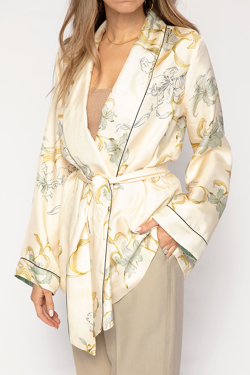 FORTE FORTE Twill Belted Jacket in Ivory Gelsomina Print