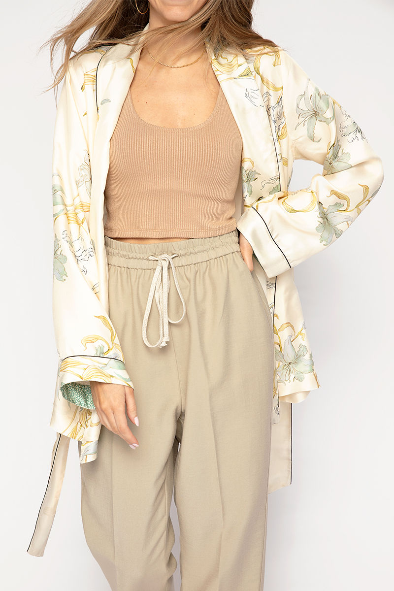 FORTE FORTE Twill Belted Jacket in Ivory Gelsomina Print