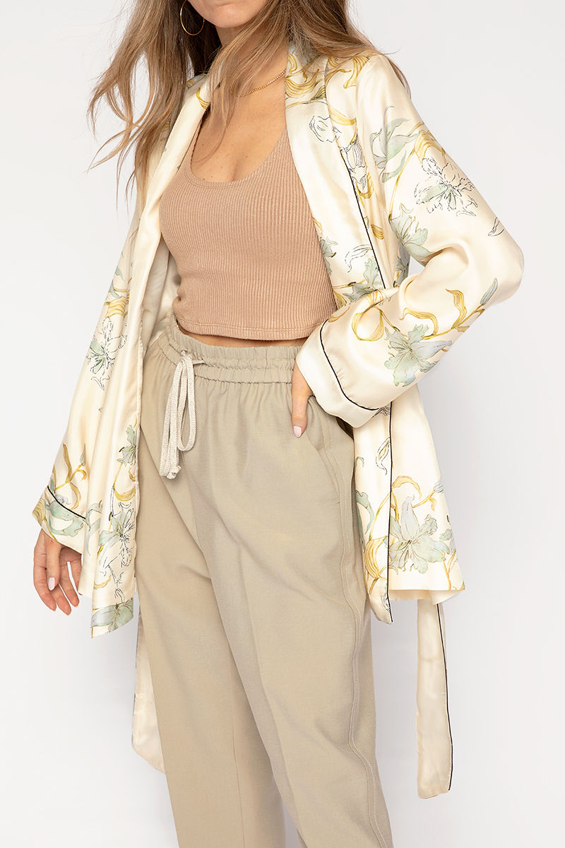 FORTE FORTE Twill Belted Jacket in Ivory Gelsomina Print