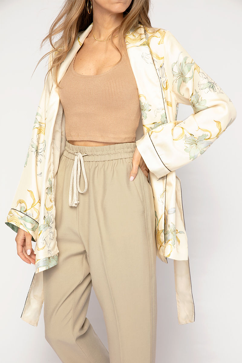 FORTE FORTE Twill Belted Jacket in Ivory Gelsomina Print