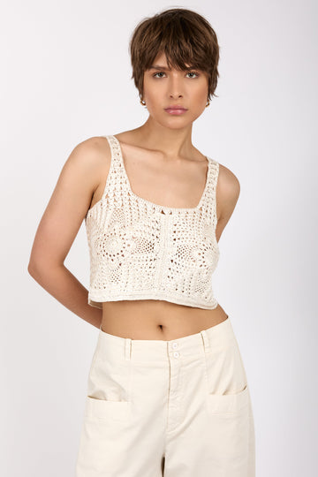 FORTE FORTE Viscose Crochet Tank Top in Avorio