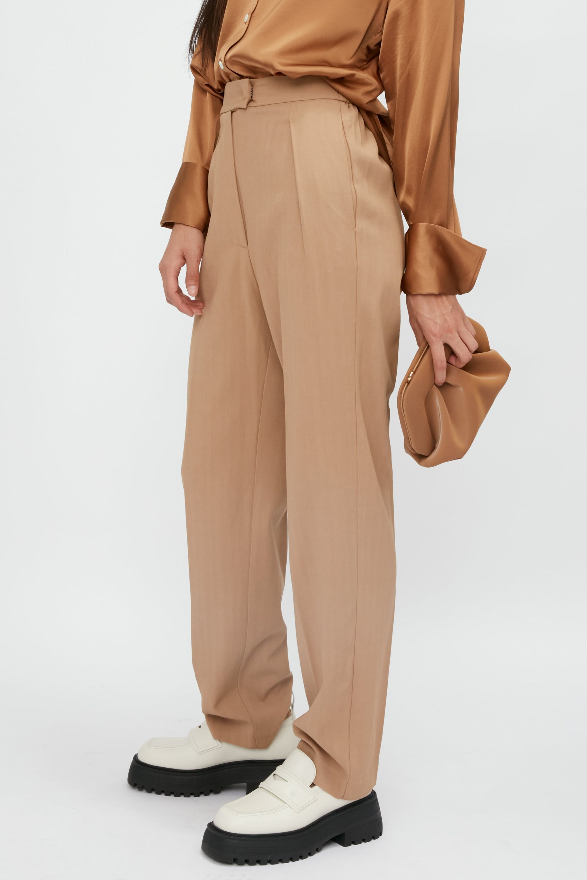 FORTE FORTE Viscose Wool High Waist Pant in Ande