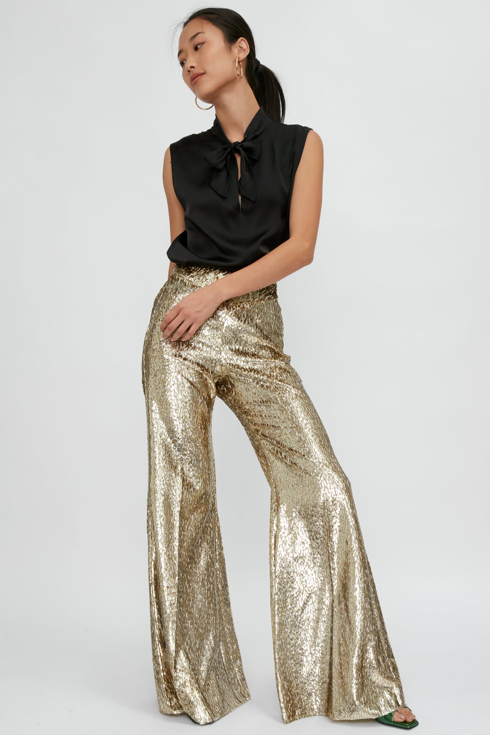 FORTE FORTE Encanto Lurex Velvet Flare Pant in Sol