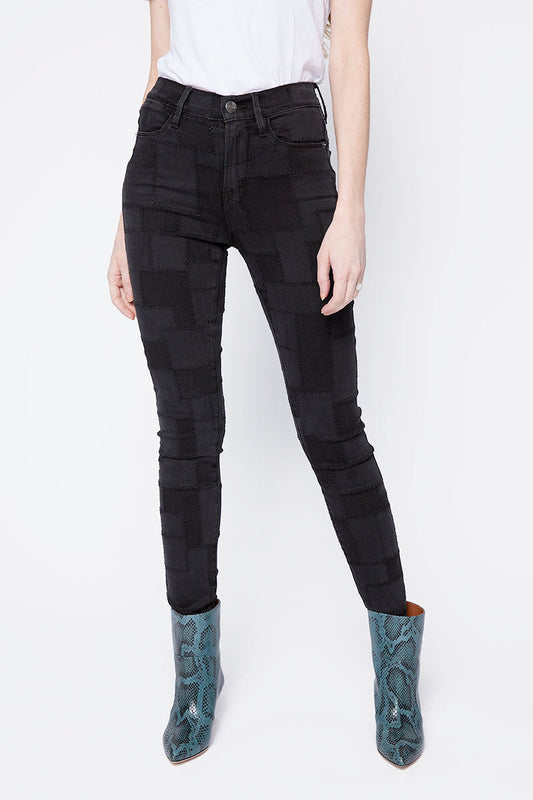 FRAME Le High Skinny Laser Patchwork in Noir Multi
