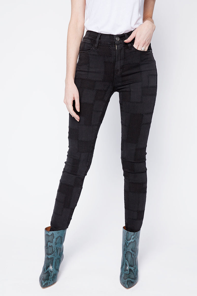 FRAME Le High Skinny Laser Patchwork in Noir Multi