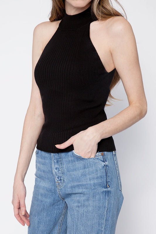 FRAME Luxe Halter Sweater in Noir