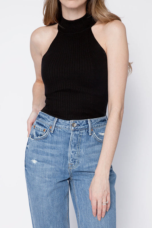 FRAME Luxe Halter Sweater in Noir