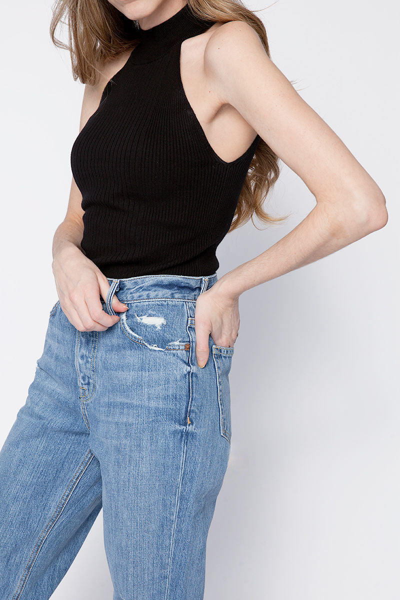FRAME Luxe Halter Sweater in Noir