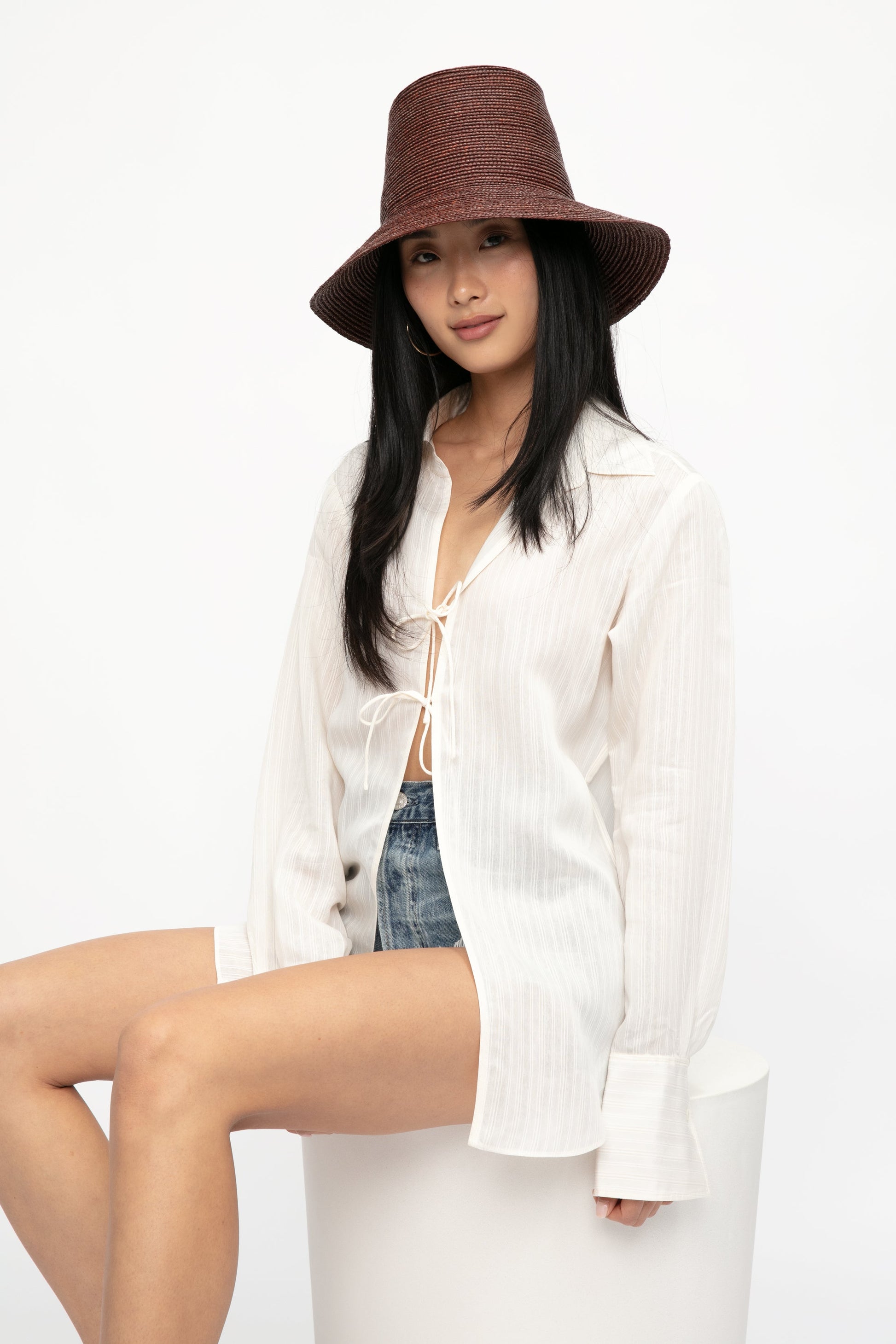 FRAME Tie Front Blouse in Bone