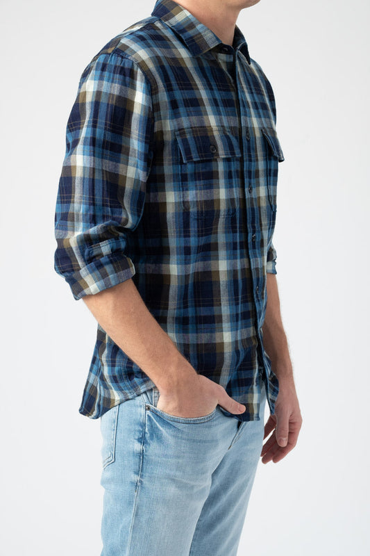 FRAME Long Sleeve Double Pocket Shirt in Pool Blue Multi