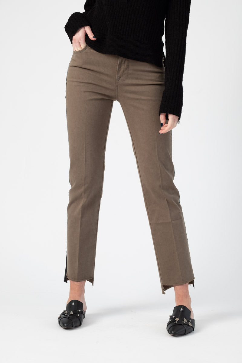 FRAME Le High Straight Raw Stagger Tuxedo Tape in Army Green