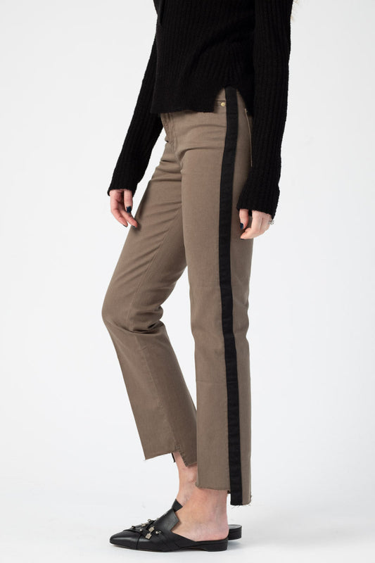 FRAME Le High Straight Raw Stagger Tuxedo Tape in Army Green