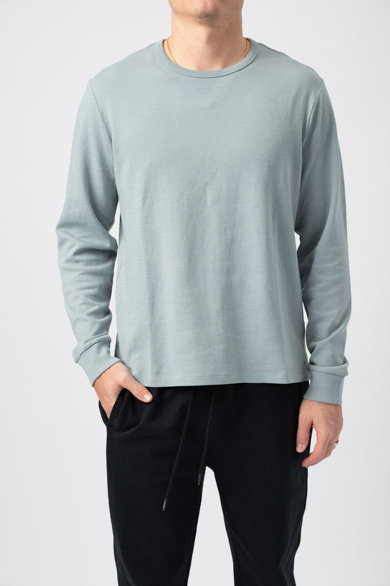 FRAME Long Sleeve Quilted Crewneck Shirt in Ice Blue